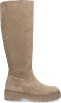 Manfield - Dames - Taupe suède hoge chelsea boots - Maat 39