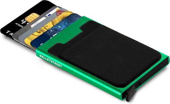Walletstreet Uitschuifbare Pasjeshouder DS Plus - Walletstreet Aluminium Creditcardhouder Card Protector Anti-Skim/ RFID Card Protector 8 Pasjes – Groen/Green