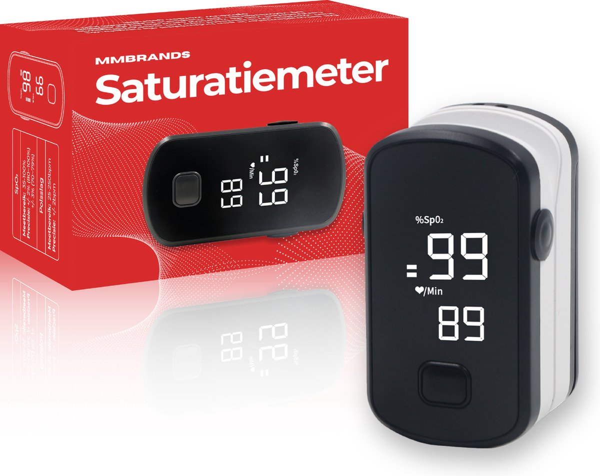 MM Brands Saturatiemeter – Zuurstofmeter Vinger Met Hartslagmeter – Pulse Oximeter - MM Brands