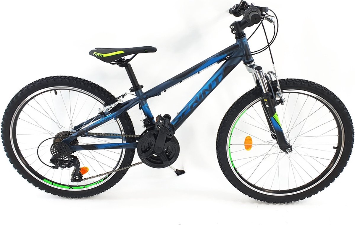 Sprint Hattrick Mountainbike 24 inch Fiets met 18 versnellingen Shi o Kinderfiets Blauw Framemaat: 38 cm
