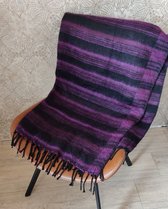 India Plaid Sjaal Paars Zwart met Franjes