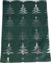 Tafelloper FREDDIE met kerstboom motief - Zilver / Groen - Velvet Look  - Polyester - 45 x 150 cm - Tafel - Tafelkleed - Tafelen - Oud en Nieuw - 31 December -  Nordic - Alpen - Sjiek