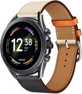 Lederen smartwatch bandje - geschikt voor Fossil Gen 6 44mm / Gen 5e 44mm / Gen 5 - donkerblauw/wit