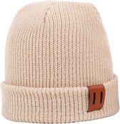 Stoer babymutsje/kindermuts - 40-55 cm omtrek - Beige met lederen accent - Premium kwaliteit