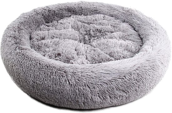 Donut Hondenmand – Zacht Pluche Hondenmanden – Antislip – Fluffy en Rond Donutmand – 60cm – Lichtgrijs