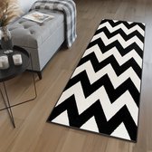 Tapiso Maroko Tapijt Loper Zwart Wit Zigzag Modern Woonkamer Slaapkamer Hal Maat - 90x250