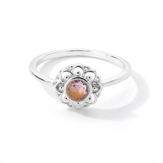 Ring stainless steel ''pink stone'' bohemian style, roestvrijstaal, zilverkleurig