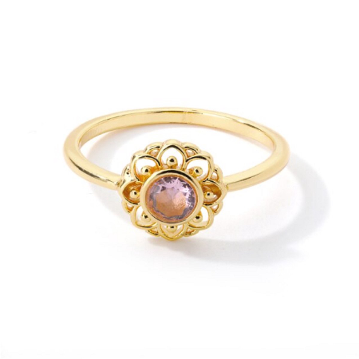 Ring stainless steel ''pink stone'' bohemian style, roestvrijstaal, goudkleurig