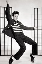 Dibond - Filmsterren - Retro / Vintage - Elvis Presley in wit / grijs / zwart - 100 x 150 cm.