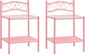 Decoways - Nachtkastjes 2 stuks metaal en glas roze en transparant