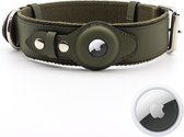 Interwinkel - Apple Airtag honden halsband - tracker - tractive gps tracker hond - Honden halsband Verstelbaar - groen - maat L - PU leer