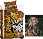 Dekbedovertrek Luipaard-Cheetah-Panter- 1 persoons- 140x200- kussen 70x90cm, incl. Fleece deken Luipaard - 120 x 150 cm