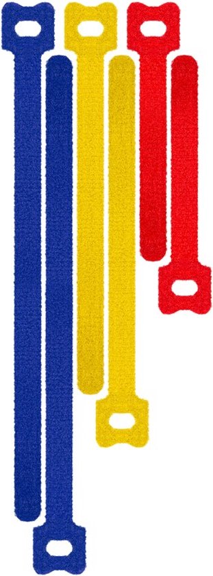 Klittenband kabelbinder met lus - 10/15/20 Centimeter - Blauw/Rood/Geel