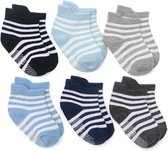 6 paar - Stevige Antislip sokken blauw STREPEN (1-3 jaar) - jongens baby en dreumes enkelsokjes anti slip - Maat 21-24