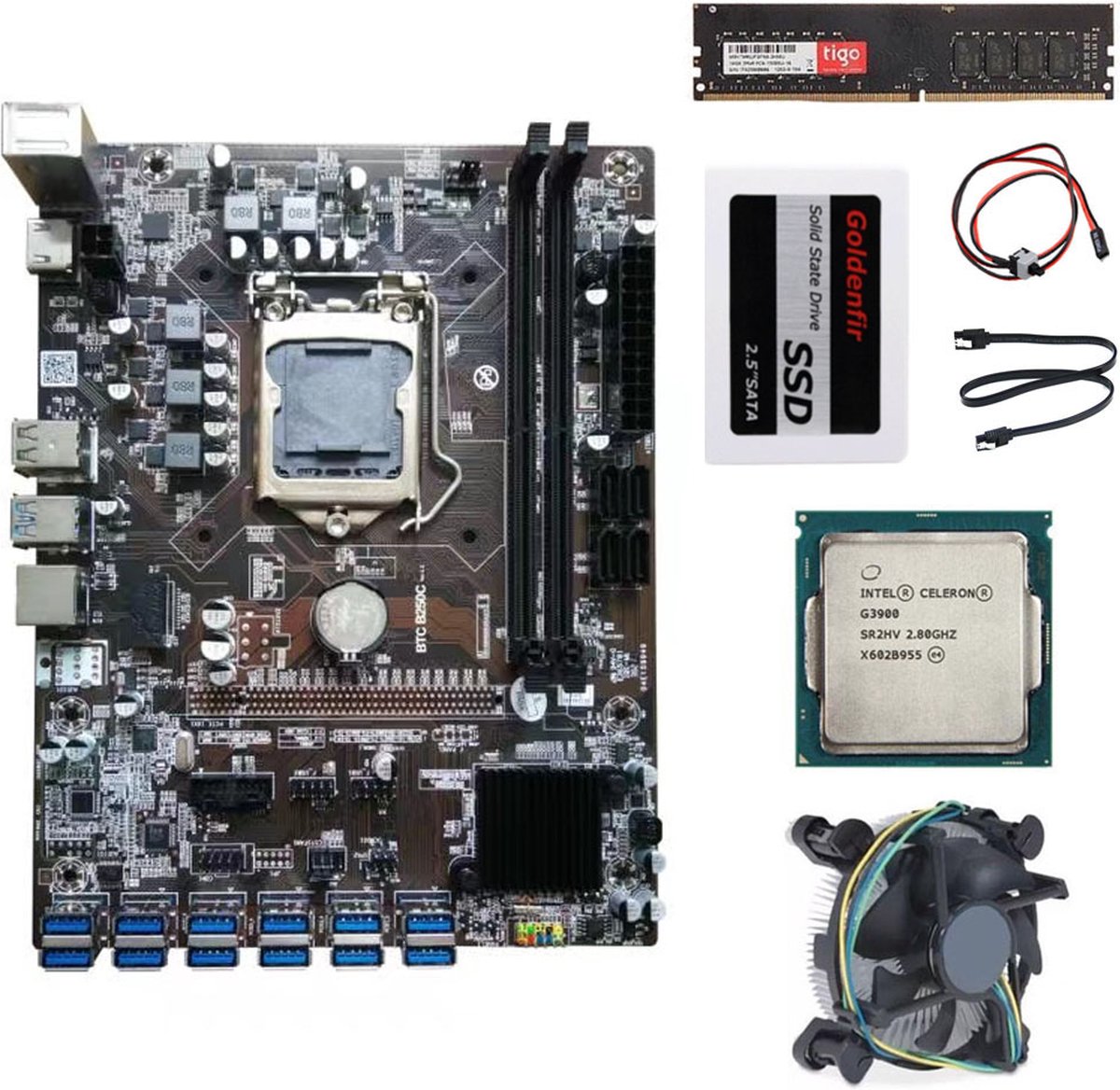 B250-BTC 12 GPU ETH Mining Rig Carte Mère + CPU + Refroidisseur + 4G RAM +  120G SSD +... | bol