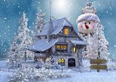 VSE Diamond painting voor volwassenen sneeuwpop naast huis 30 X 40 cm met vierkante steentjes - Volledig pakket - M2099-4