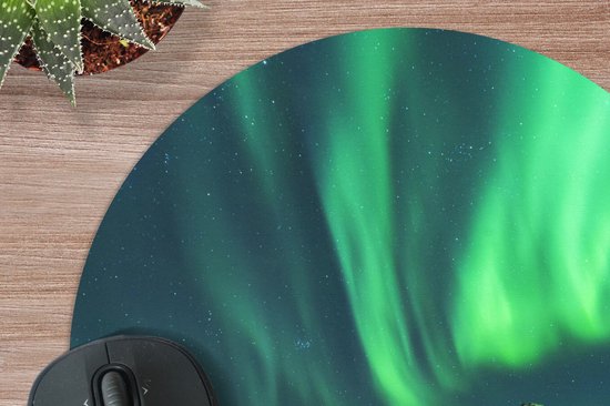 Muismat rond 20x20 cm - Mousepad Noorderlicht - Sterrenhemel - Noorwegen - Ronde muismatten