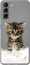Geschikt voor Samsung Galaxy S21 hoesje - Kat - Kitten - Veren - Siliconen Telefoonhoesje