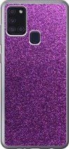 Geschikt voor Samsung Galaxy A21s hoesje - Glitter - Roze - Design - Abstract - Siliconen Telefoonhoesje