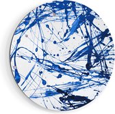 Artaza Dibond Muurcirkel Abstracte Kunst Blauwe Verf - Ø 70 cm - Wandcirkel - Rond Schilderij - Voor Binnen en Buiten
