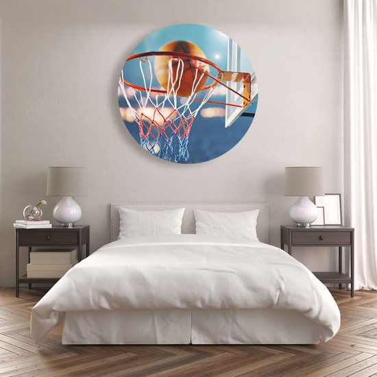 Artaza Dibond Wall Circle - Basketbal in Ring - Hoop - Assiette - Ø 90 cm - Groot - Wall Circle - Peinture ronde - Pour l'intérieur et l'extérieur