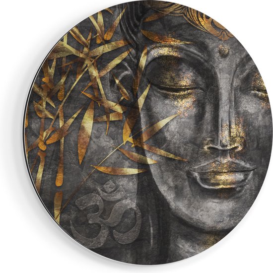 Artaza Dibond Muurcirkel Gouden Boeddha Van Aquarel - Abstract - Ø 80 cm - Groot - Wandcirkel - Rond Schilderij - Voor Binnen en Buiten