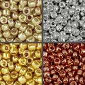 Rocailles - 4mm, 6/0 - 4x10 gram - metallic zilver, goud & rosé