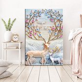 Canvas Schilderij | Dieren | herten | bloemen | 100 cm | 3 cm