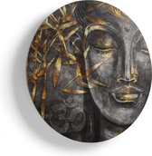 Artaza Houten Muurcirkel - Gouden Boeddha Van Aquarel - Abstract - Ø 80 cm - Groot - Multiplex Wandcirkel - Rond Schilderij