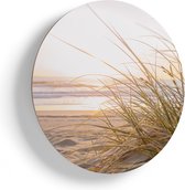 Artaza Houten Muurcirkel - Strand En Duinen Tijdens Zonsondergang - Ø 80 cm - Groot - Multiplex Wandcirkel - Rond Schilderij