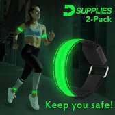 Fournitures D® | Ceinture de sécurité LED - pack de 2 - Vert - rechargeable avec USB - éclairage - réfléchissant - course à pied - cyclisme - sport