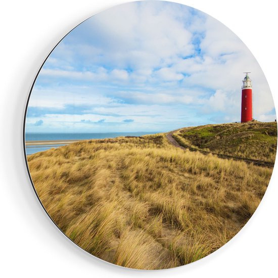 Artaza Dibond Muurcirkel Vuurtoren met Duinen in Texel - Ø 50 cm - Klein - Wandcirkel - Rond Schilderij - Voor Binnen en Buiten