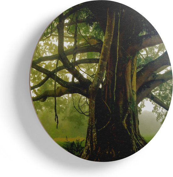 Artaza Houten Muurcirkel - Grote Levensboom Met Veel Takken - Ø 65 cm - Multiplex Wandcirkel - Rond Schilderij