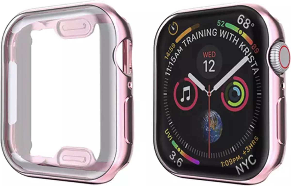 Apple Watch 44 mm Hoesje plus screen protector - iWatch full body case - 44 mm - Pink Gold