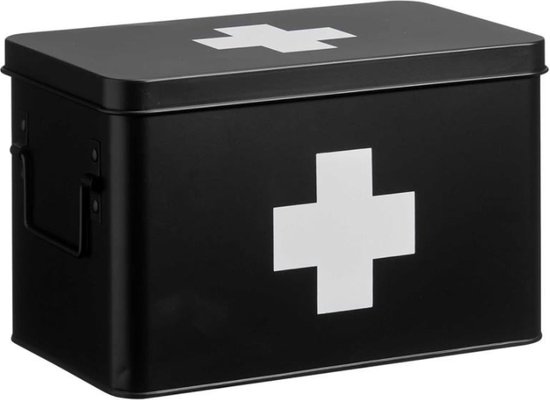 Verhoog jezelf Boer Avonturier Medicijnbox - zwart - metaal - opbergdoos medicijnen - EHBO doos - 31 x 19  x 20 cm | bol.com