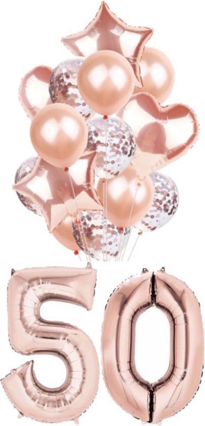 Ballonnen set - 50 jaar - thema Rosé Gold - roze-goud- set van 16
