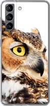 Geschikt voor Samsung Galaxy S21 hoesje - Bruine uil met een witte achtergrond - Siliconen Telefoonhoesje