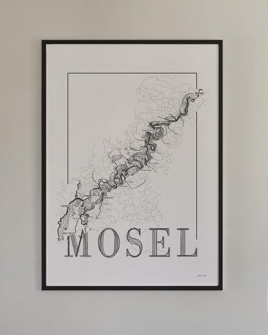Affiche carte des vins - Moselle - Moselle - noir et blanc