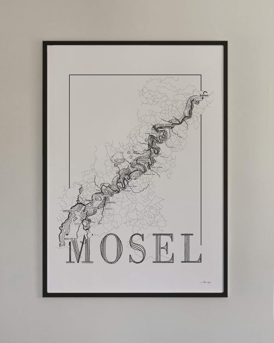 Brushery Poster wijnkaart - Moezel - Mosel - zwart wit zwartwit