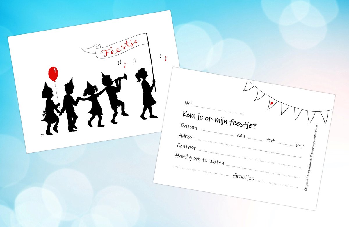 Set van 10 uitnodigingen kinderfeestje - feest - feestje - invitatie - partijtje - uitnodiging - 10 stuks