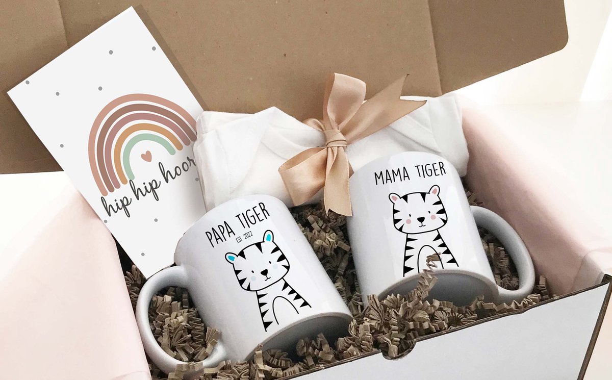 Goedkoopste Giftbox Tiger mokkenset | Kraamcadeau | Mama tijger | Papa tijger