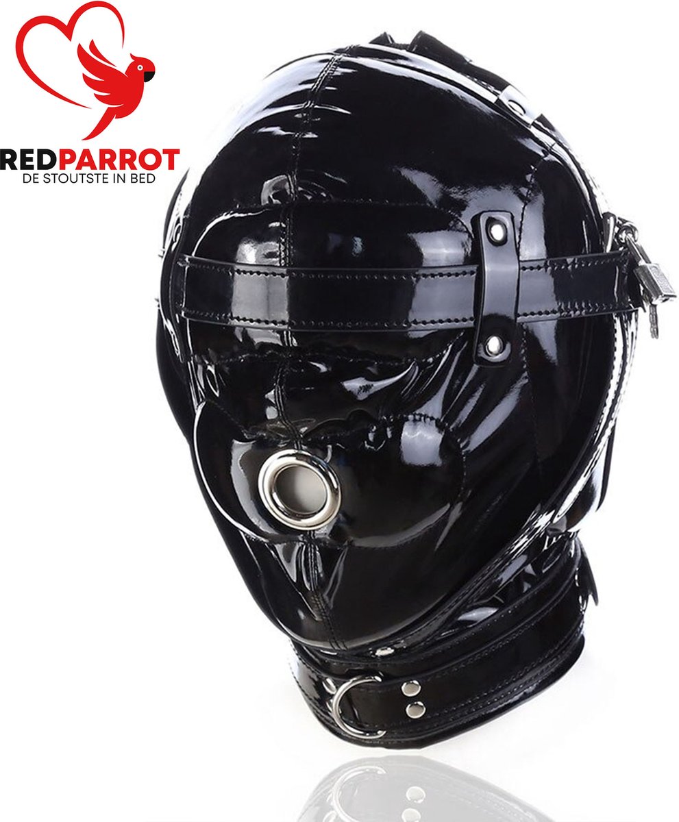 Goedkoopste BDSM Masker hevig leder - 3 sloten en sleutels - Verstelbaar - Blinddoek - Opening mond