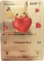 Goud Pikachu Pokemon Kaart - Valentijns Pokemon Kaart - Gamer Romance - Nerd Love - Golden Pikachu - I Choose You - Pikachu Hartje - Unieke Pokemon Kaart- Love Poke Card - Valentin
