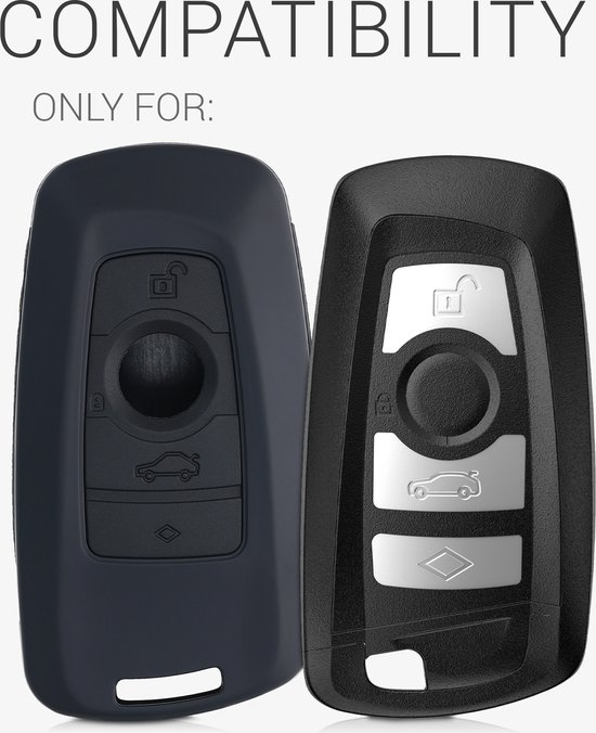 HIBEYO Smart Autosleutelhoes past voor BMW-beschermhoes, rundleer, sleutelhoes, cover voor BMW X1, X2, X3, X5, X6, 5, 7, 2, 6, GT, Smart Remote Sleutelhanger, 3, 4 toetsen, zwart