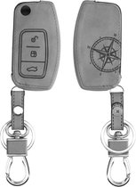 kwmobile autosleutelhoes voor Ford 3-knops inklapbare autosleutel - beschermhoes van imitatieleer - Vintage Kompas design - grijs