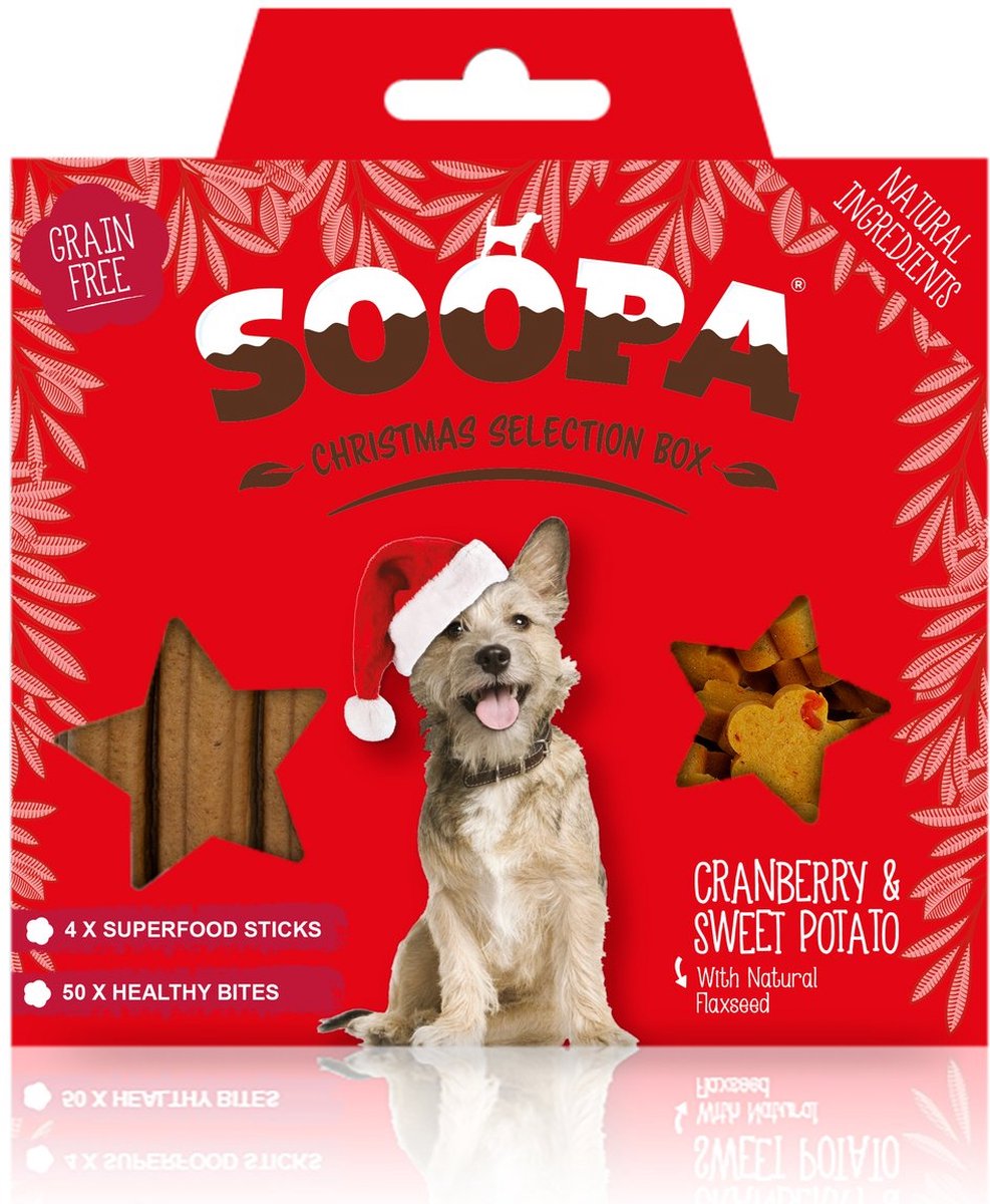 Soopa - Christmas Selection Box - Kerst cadeau - Cranberry & Zoetaardappel - vegetarisch - snacks voor de hond