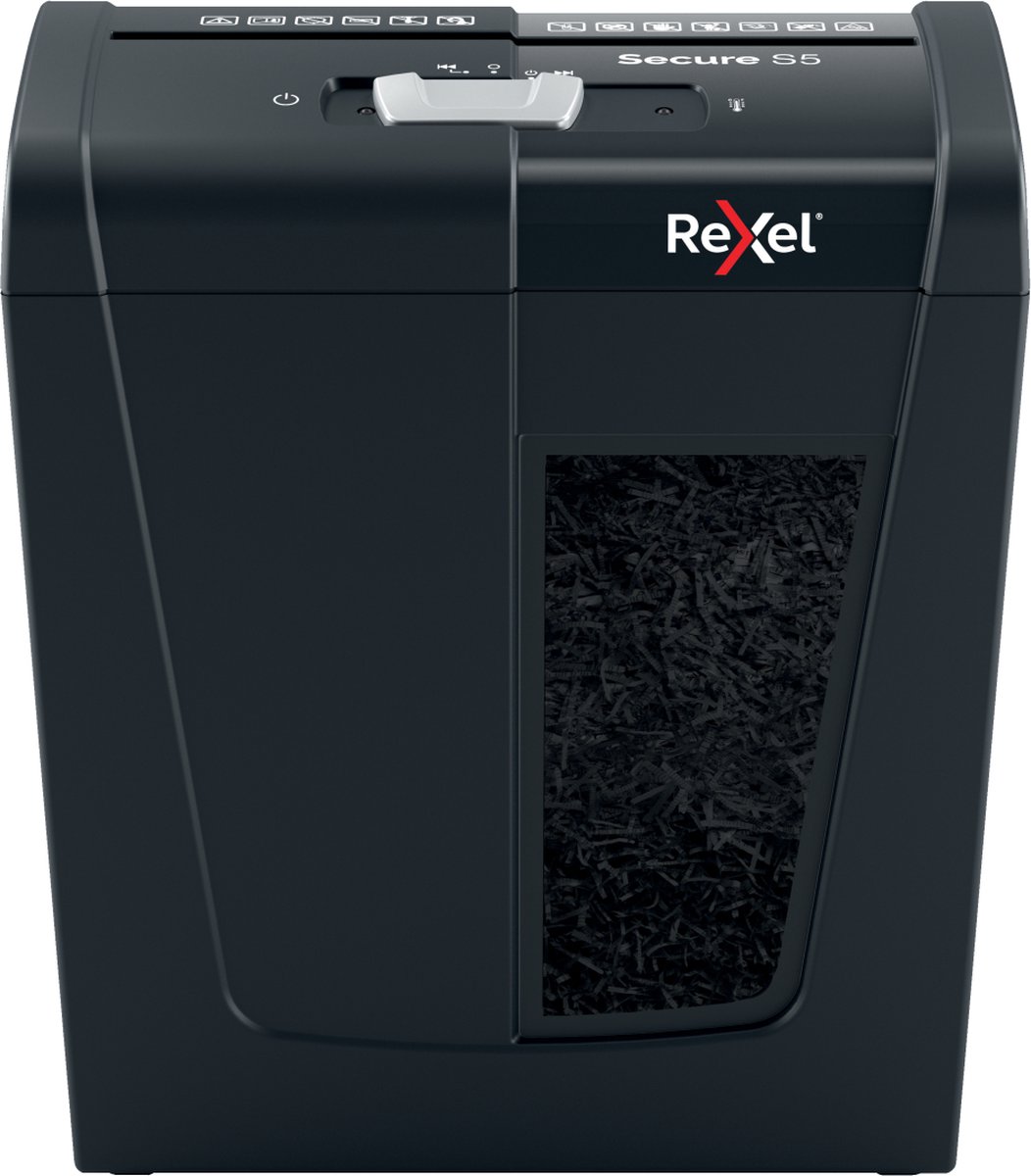 Rexel Secure S5 Stille Papierversnipperaar P-2 Stroken voor Thuis/Thuiswerken - Invoer tot 5 Vellen - Zwart - Rexel