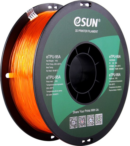 eSun - eTPU-95A Filament, 1.75mm, Transparent Orange - 1kg