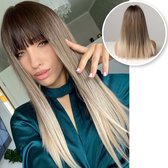 SassyGoods® Bruine Pruik - Pruiken Dames Lang Haar - Wig - incl. Haarnetje - Lichtbruin met Highlights - 70 cm