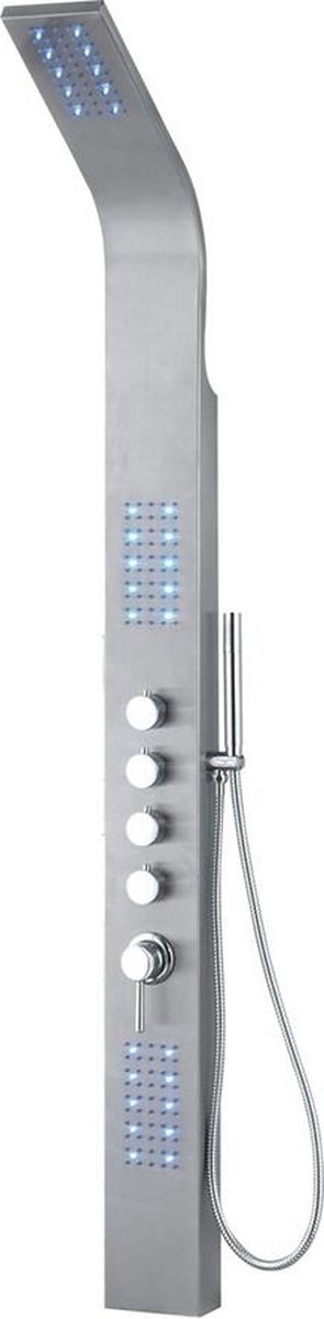 Douchepaneel - Met LED verlichting - 145x20 cm - Met massagesproeiers - Mat RVS